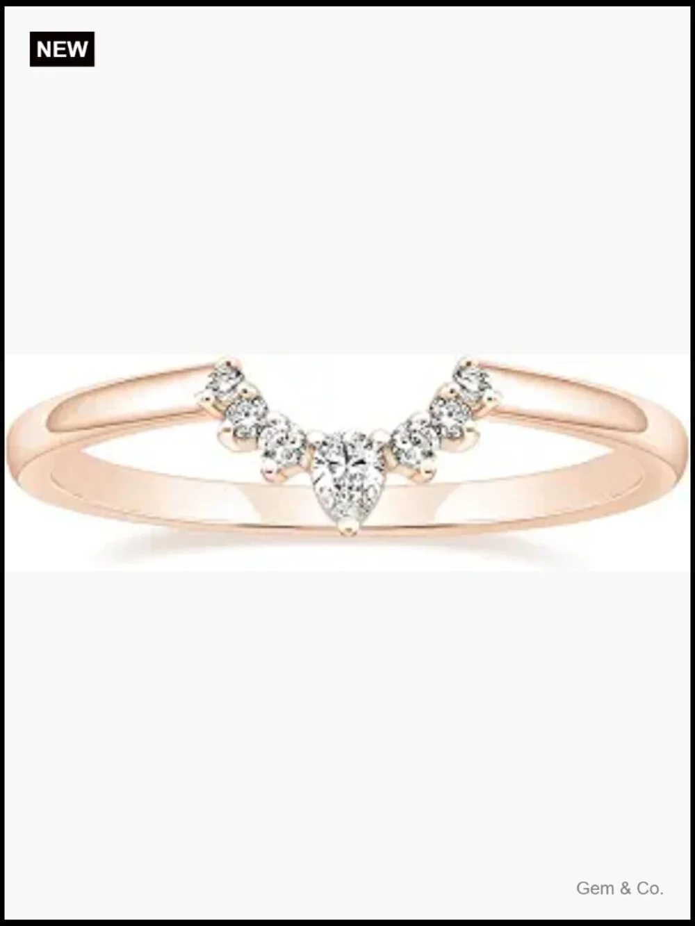 Curved V Shaped CZ Stackable Wedding Ring Size 7
